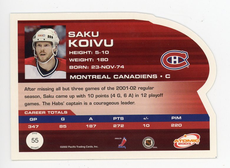 2003 Saku Koivu Die Cut Atomic Montreal Canadiens # 55