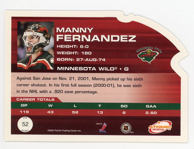 2003 Manny Fernandez Die Cut Atomic Minnesota Wild # 52