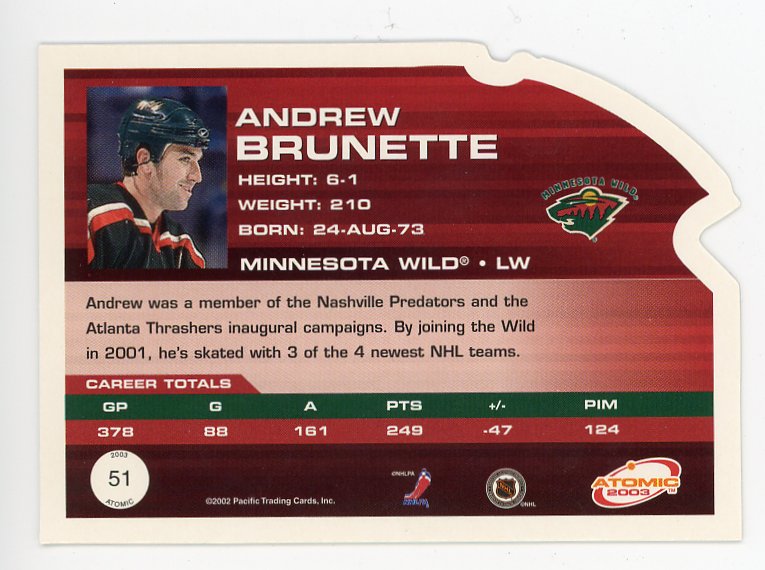 2003 Andrew Brunette Die Cut Atomic Minnesota Wild # 51