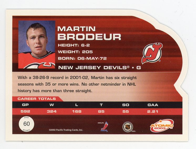 2003 Martin Brodeur Die Cut Atomic New Jersey Devils # 60