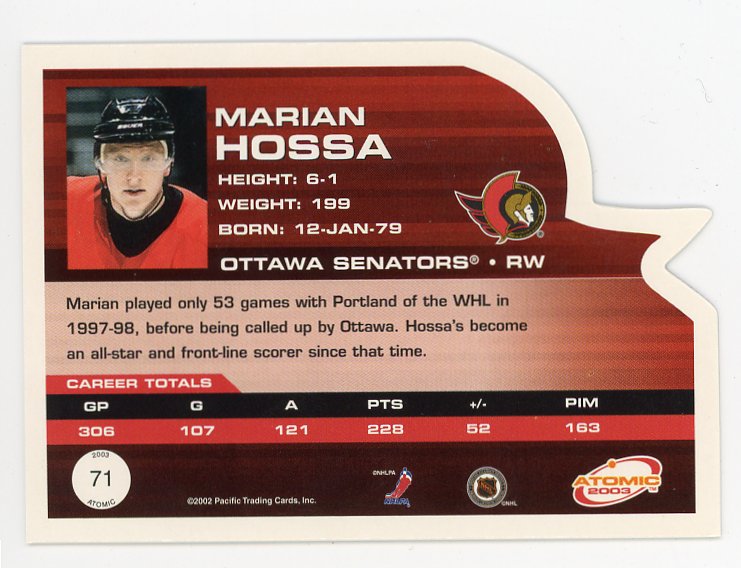 2003 Marian Hossa Die Cut Atomic Ottawa Senators # 71
