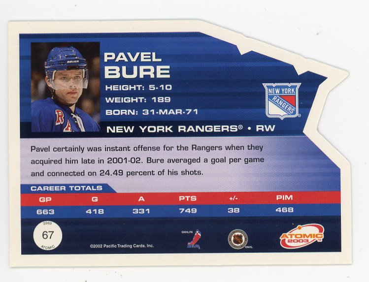 2003 Pavel Bure Die Cut Atomic New York Rangers # 67