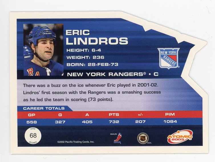 2003 Eric Lindros Die Cut Atomic New York Rangers # 68