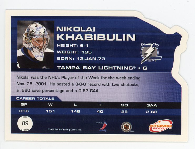 2003 Nikolai Khabibulin Die Cut Atomic Tampa Bay Lightning # 89