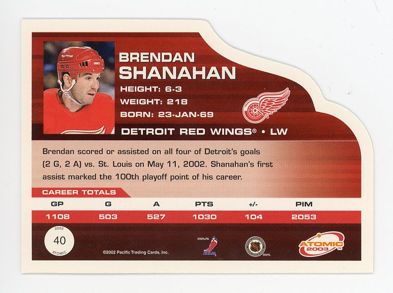 2003 Brendan Shanahan Die Cut Atomic Detroit Red Wings # 40