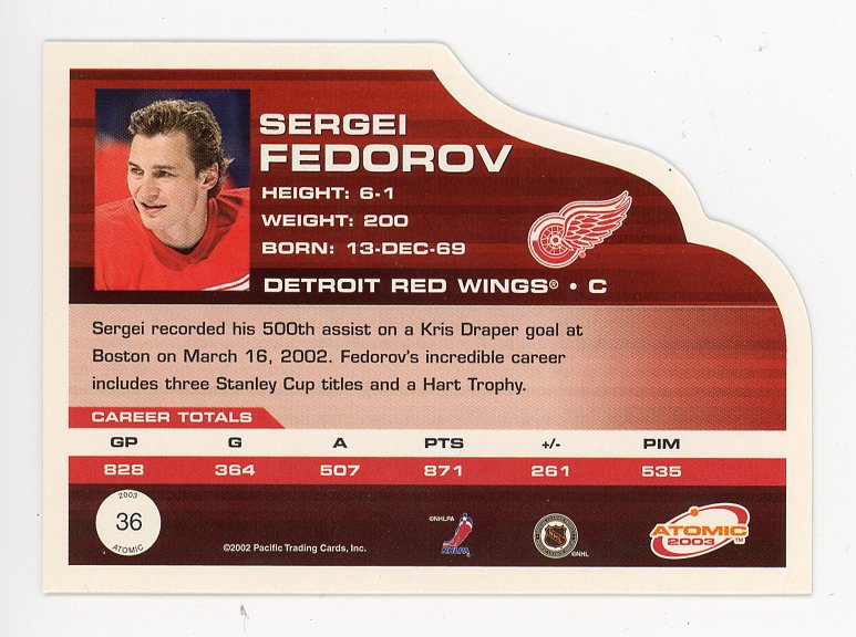 2003 Sergei Fedorov Die Cut Atomic Detroit Red Wings # 36