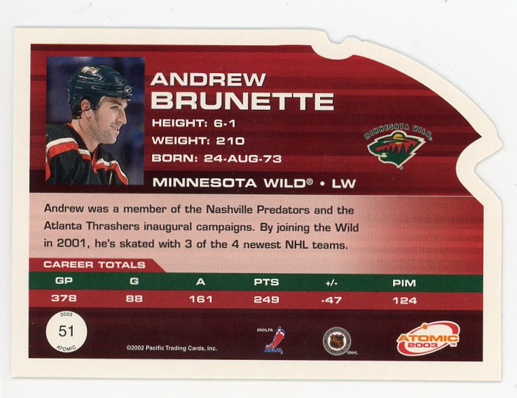 2003 Andrew Brunette Die Cut Atomic Minnesota Wild # 51