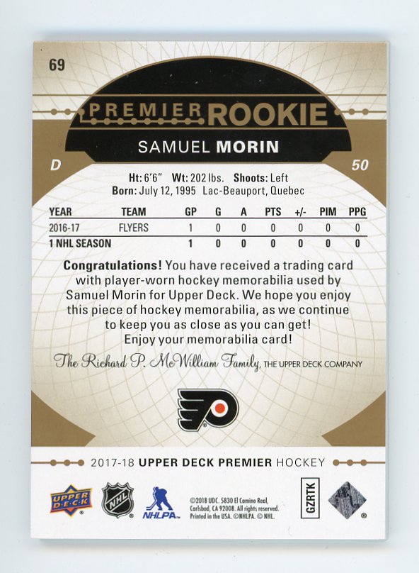 2017-2018 Samuel Morin Premier Rookie #D /36 Upper Deck Philadelphia Flyers #69