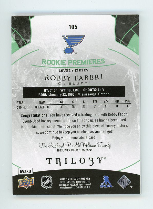 2015-2016 Robby Fabbri Rookie Premiers #D /599 Trilogy St.Louis Blues # 105