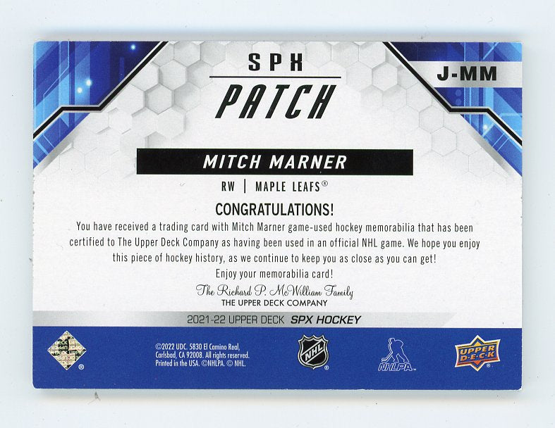 2021-2022 Mitch Marner Patch #D /25 SPX Toronto Maple Leafs # J-MM
