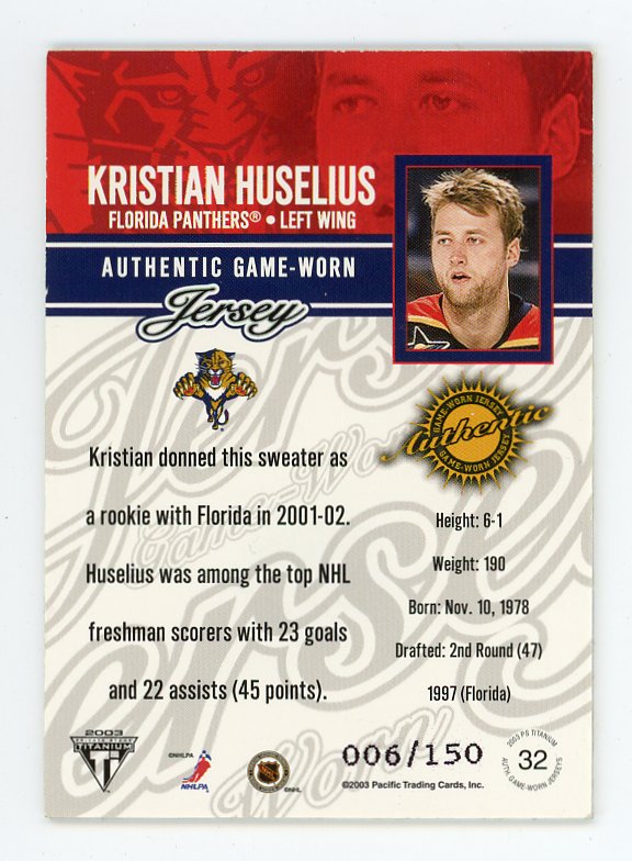 2003 Kristian Huselius Authentic Game Worn #D /150 Private Stock Florida Panthers # 32