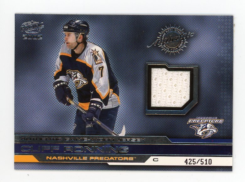 2002 Cliff Ronning Authentic Game Worn Jersey #D /510 Pacific Nashville Predators # 17