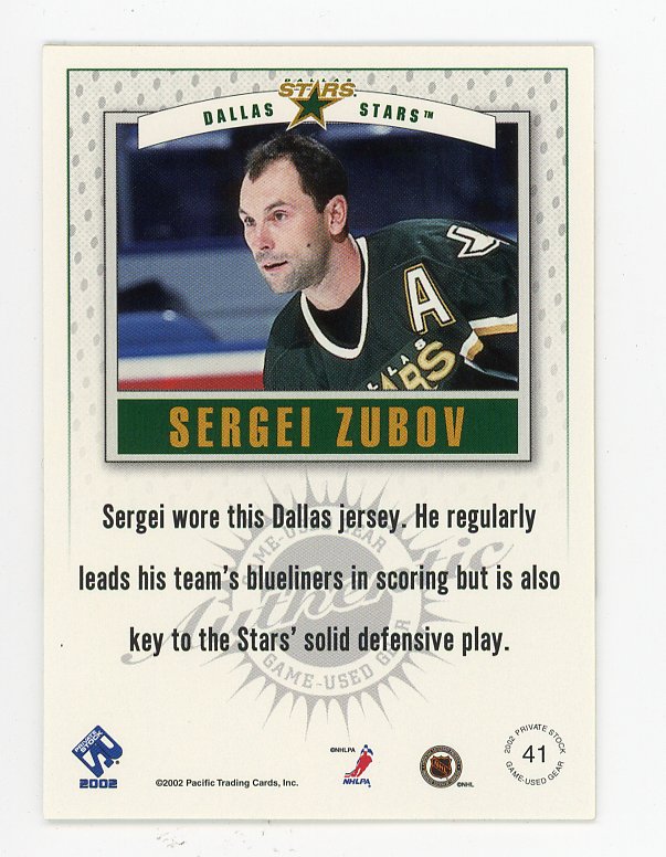 2002 Sergei Zubov Authentic Game Worn Private Stock Dallas Stars # 41