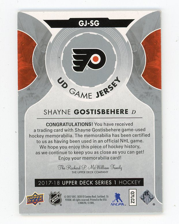 2015-2016 Shayne Gostisbehere UD Game Jersey Upper Deck Philadelphia Flyers # GJ-SG