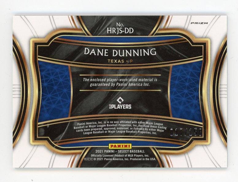 2021 Dane Dunning Rookie Jersey Prizm #D /150 Select Texas Rangers # H