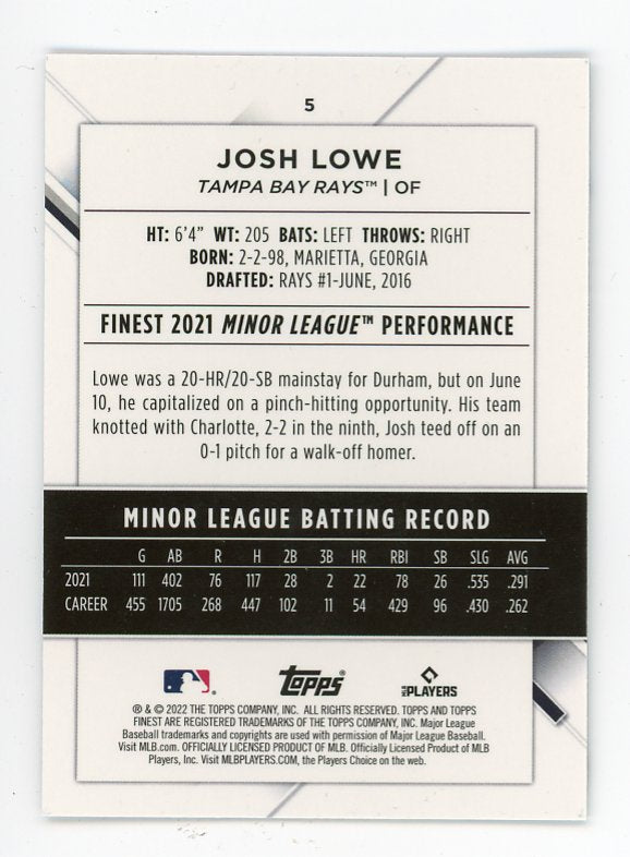 2022 Josh Lowe Rookie Topps Finest Tampa Bay Rays # 5