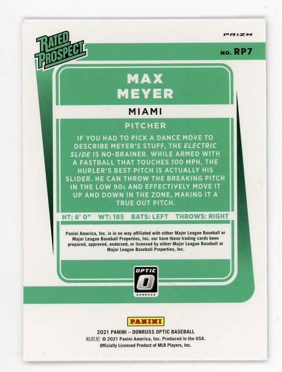 2021 Max Meyer Rated Prospect Prizm Rookie Donruss Optic Miami Marlins # RP7