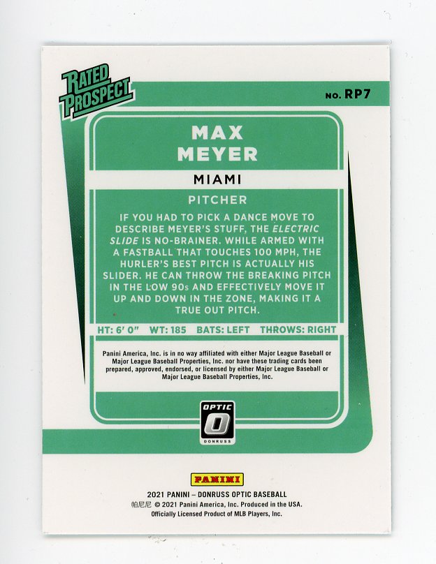 2021 Max Meyer Rated Prospect Rookie Donruss Optic Miami Marlins # RP7