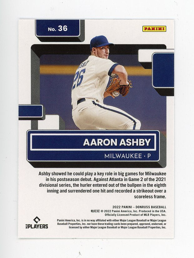 2022 Aaron Ashby Rated Rookie Donruss Milwaukee Brewers # 36