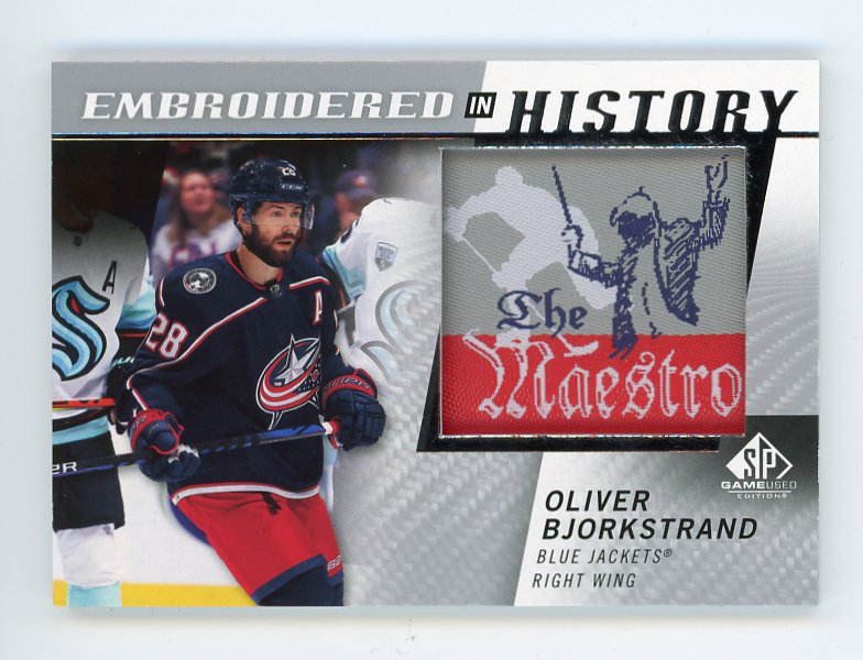 2021-2022 Oliver Bjorkstrand Embroidered In History SP Game Used Columbus Blue Jackets #48