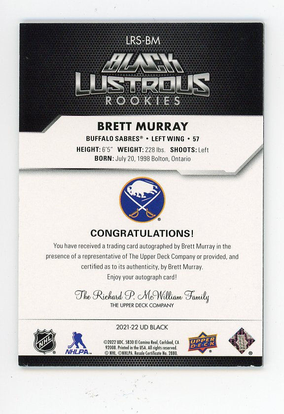 2021-2022 Brett Murray Black Lustrous #D /299 SPX Buffalo Sabres # LRS-BM