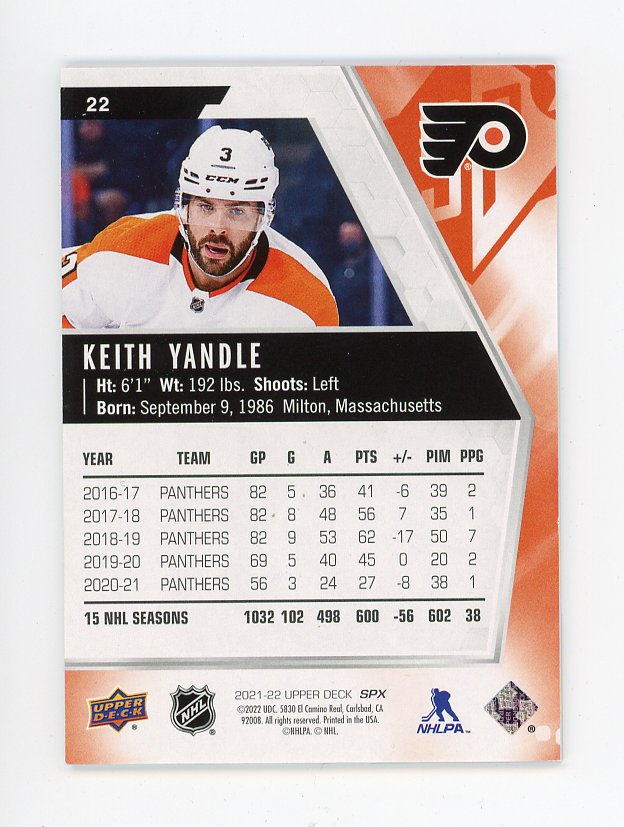 2021-2022 Keith Yandle Base #D /299 SPX Philadelphia Flyers # 22