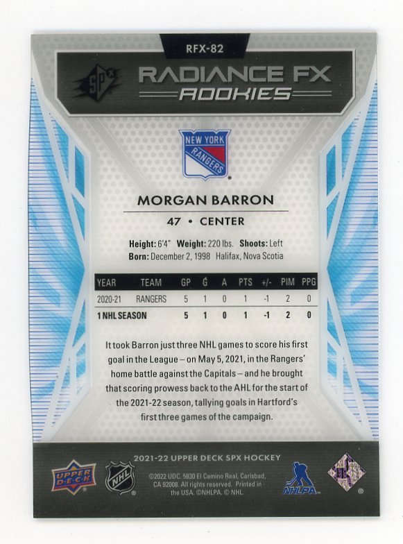 2021-2022 Morgan Barron Radiance FX Rookies SPX New York Rangers # RFX-82