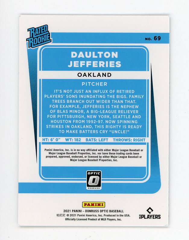 2021 Daulton Jefferies Rated Rookie Donruss Optic Oakland Athletics # 69