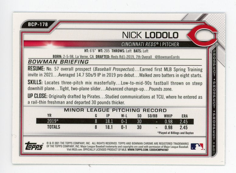 2022 Nick Lodolo Prospect Bowman Chrome Cincinnati Reds # BCP-178