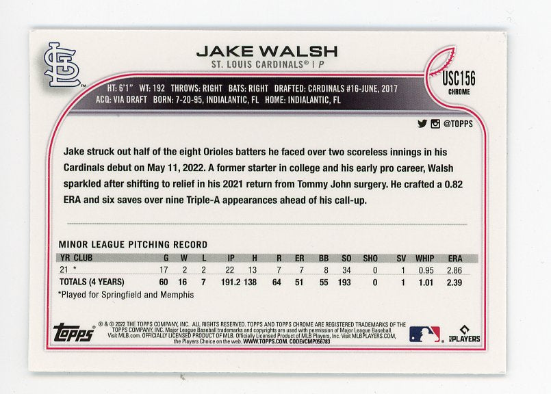 2022 Jake Walsh Rookie Topps Chrome St.Louis Cardinals # USC156